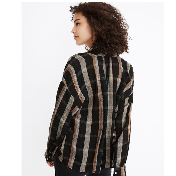 Madewell Highroad Popover Shirt in Lessing Plaid black with an white size M - Picture 3 of 14